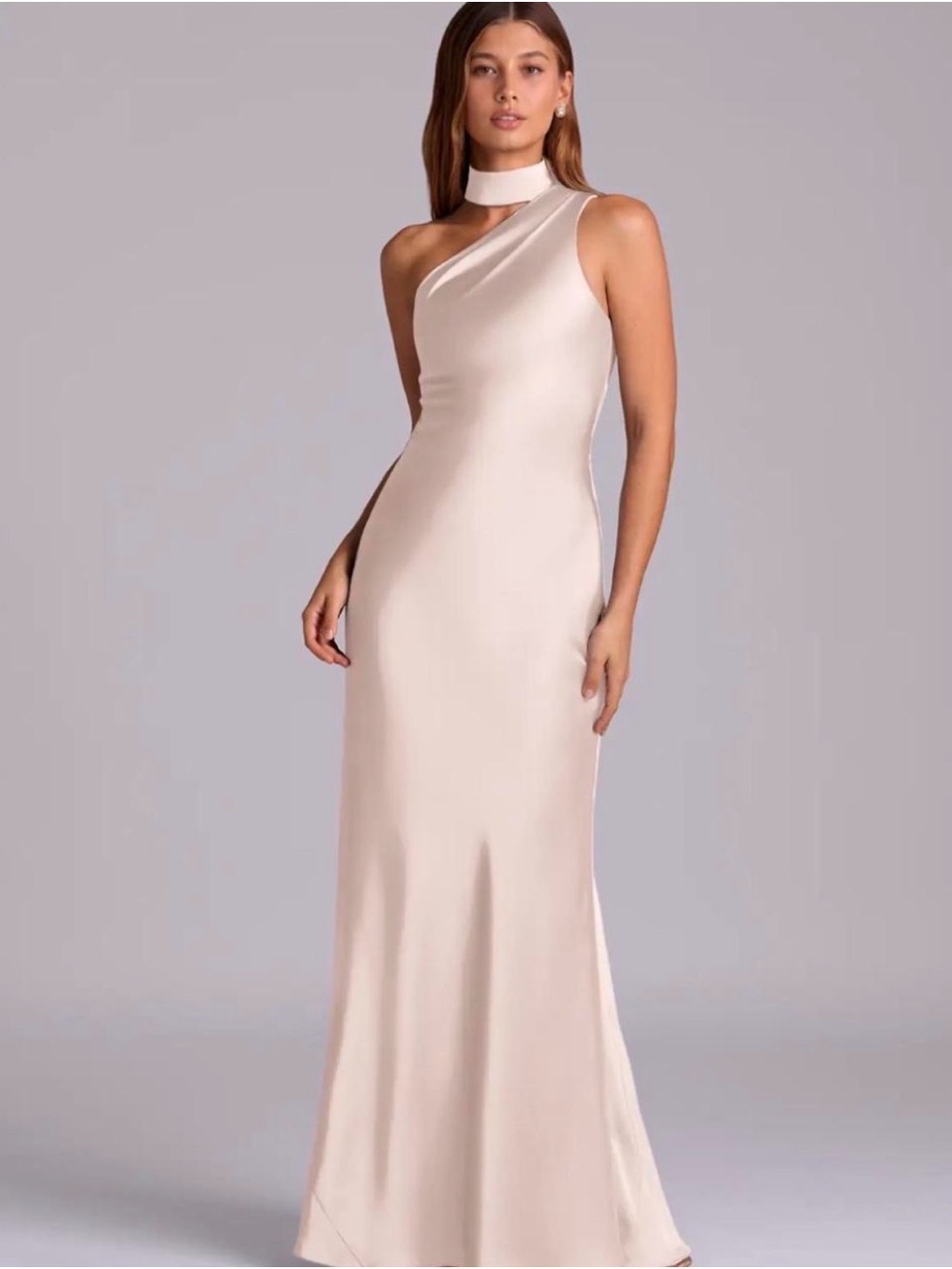 Azazie Seona - Blushing pink mermaid one shoulder stretch satin dress